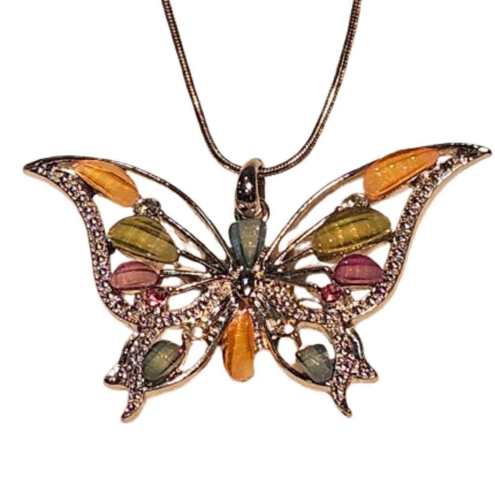 Butterfly Beaded Silver Necklace